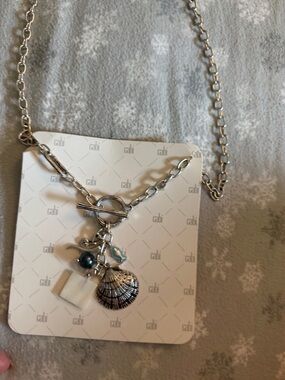 CAbi Silver Seashell Toggle Necklace with Blue Pearl & White Charm